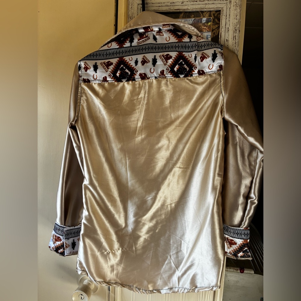 Stylish Satin Western Shirt - Beige and Patterned